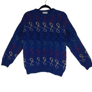 Vintage Button Down San Francisco Blue Confetti Wool Sweater Size S/M